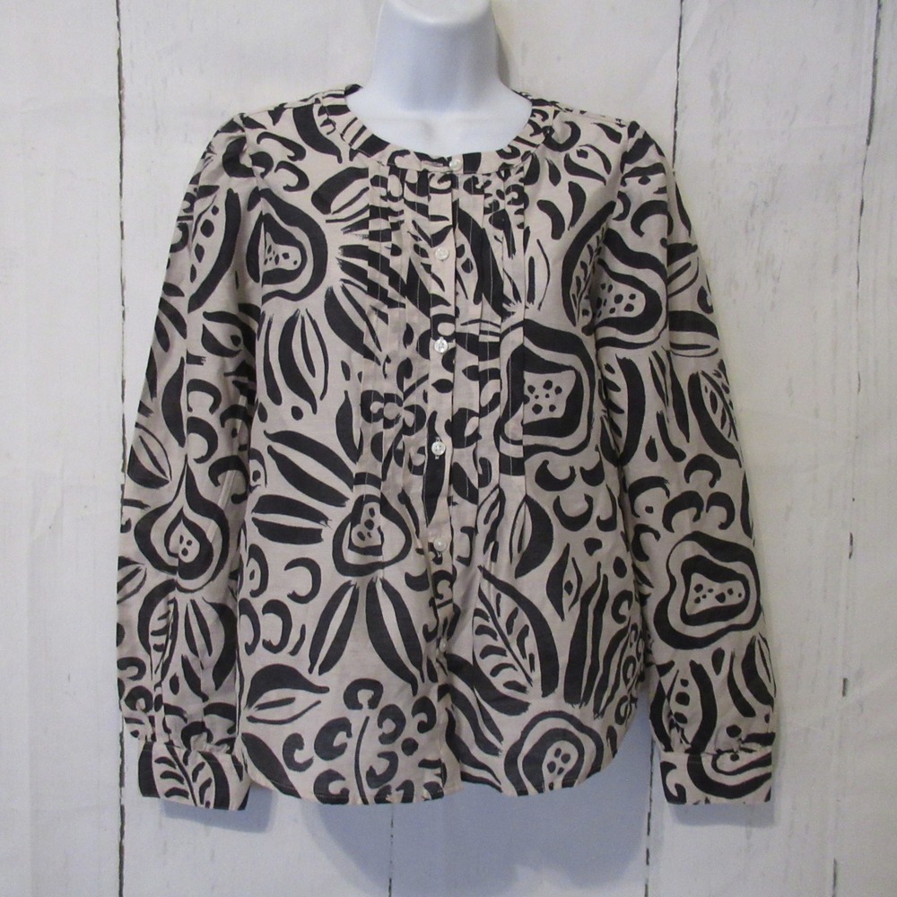 Banana Republic Top XS Black Tribal Ethnic Puff Sleeve Pintuck Button Up Sheer